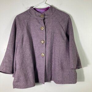 Womens Signals Wool Crop Jacket Blazer‎ Herringbone Purple Buttons S